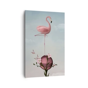 Impression sur toile - Image sur toile - Un flamant rose en équilibre sur une boule de fleurs - 80x120cm - Allégorie du basket-ball - Décoration murale moderne pour le salon et la chambre ARTTOR