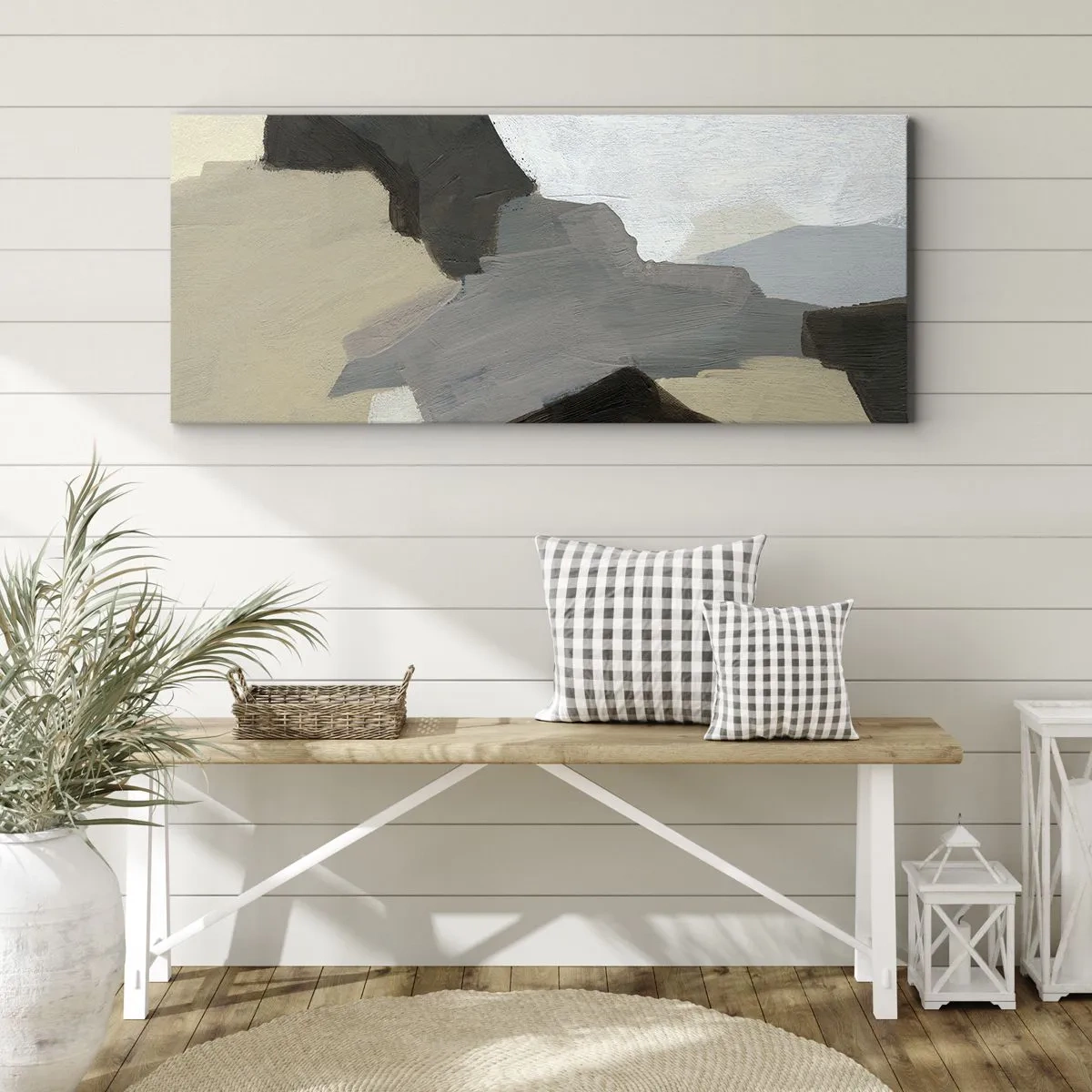 Impression sur toile - Image sur toile - Formes abstraites dans les tons beige, marron et gris - 160x50cm - Abstraction : le carrefour du gris - Décoration murale moderne pour le salon et la chambre ARTTOR