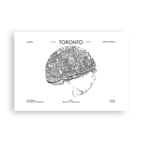 Affiche - Poster - Une carte de Toronto dans un style minimaliste en noir et blanc - 100x70cm - Anatomie de Toronto - Décoration murale moderne pour le salon et la chambre ARTTOR