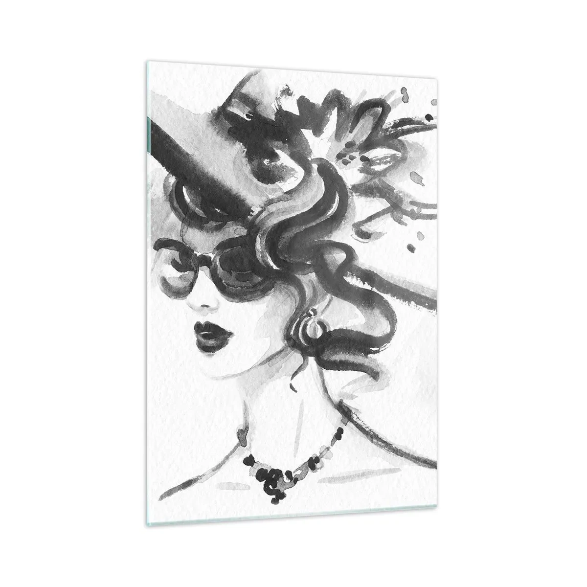 Impression sur verre - Image sur verre - Portrait en noir et blanc d'une femme portant un chapeau - 50x70cm - Une dame de caractère - Décoration murale moderne pour le salon et la chambre ARTTOR