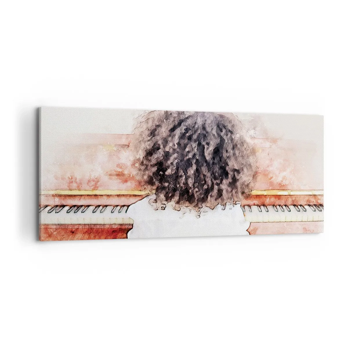 Impression sur toile - Image sur toile - Une fille aux cheveux touffus au piano - 120x50cm - Dans un nouveau monde - Décoration murale moderne pour le salon et la chambre ARTTOR
