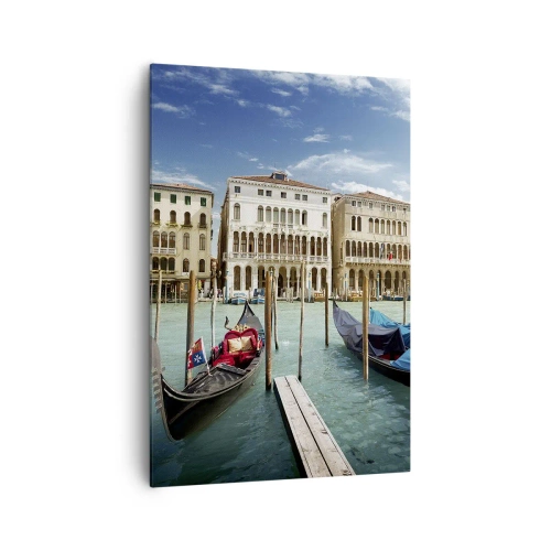 Impression sur toile - Image sur toile - Venise avec des gondoles et des palais contre le ciel - 70x100cm - Palace bleu ciel - Décoration murale moderne pour le salon et la chambre ARTTOR