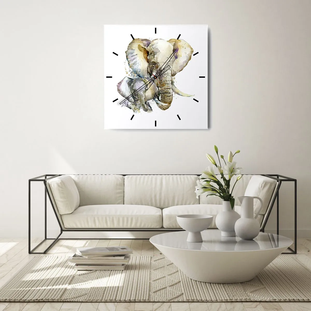 Horloge murale - Pendule murale - Éléphants à l'aquarelle aux couleurs subtiles - 30x30cm - Rien ne peut égaler maman - Décoration murale moderne pour le salon et la chambre ARTTOR