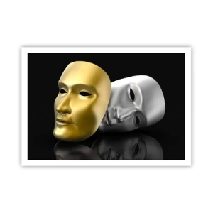 Affiche - Poster - Masque d'or et d'argent sur fond noir - 100x70cm - La vie est un théâtre - Décoration murale moderne pour le salon et la chambre ARTTOR