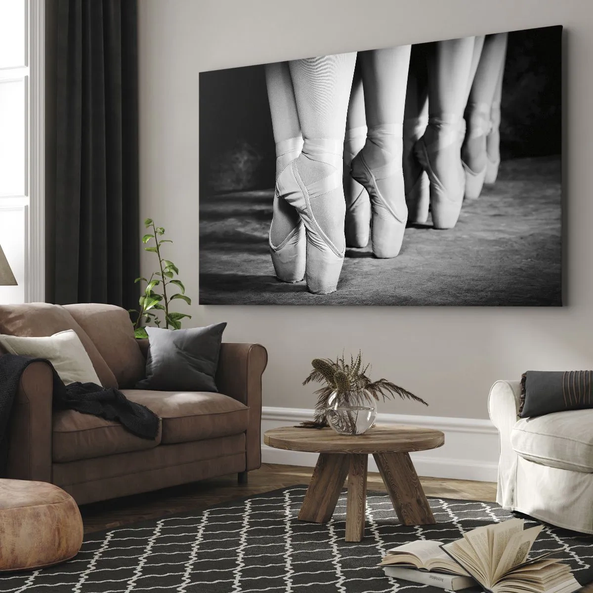 Impression sur toile - Image sur toile - Photo en noir et blanc des chaussures de ballet des danseurs - 70x50cm - Ensemble, simple - Décoration murale moderne pour le salon et la chambre ARTTOR