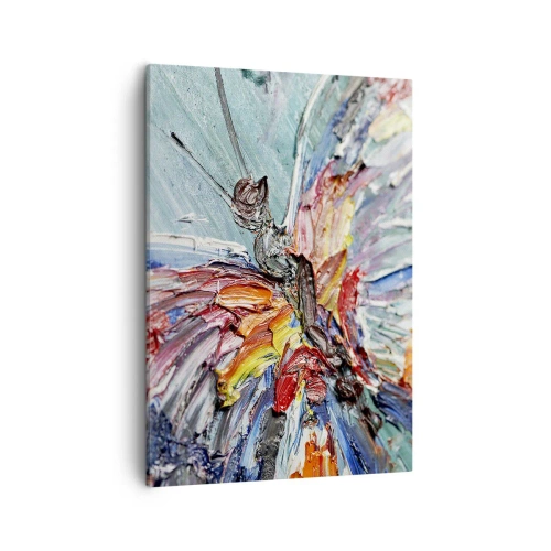 Impression sur toile - Image sur toile - Papillon coloré en pâte sur fond pastel - 50x70cm - Peint par nature - Décoration murale moderne pour le salon et la chambre ARTTOR