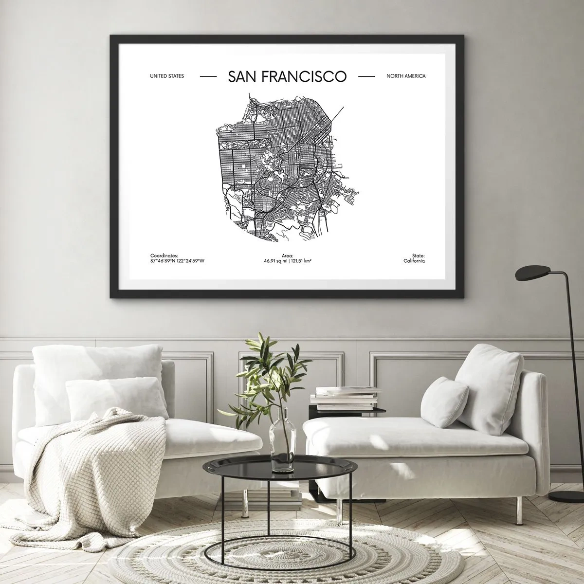 Affiche dans un cadre noir - Poster - Anatomie de San Fransisco - 50x40 cm