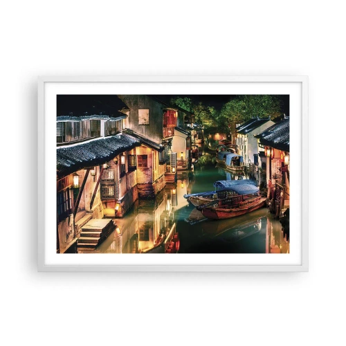 Affiche dans un cadre blanc - Poster - Soirée dans une rue chinoise - 70x50 cm