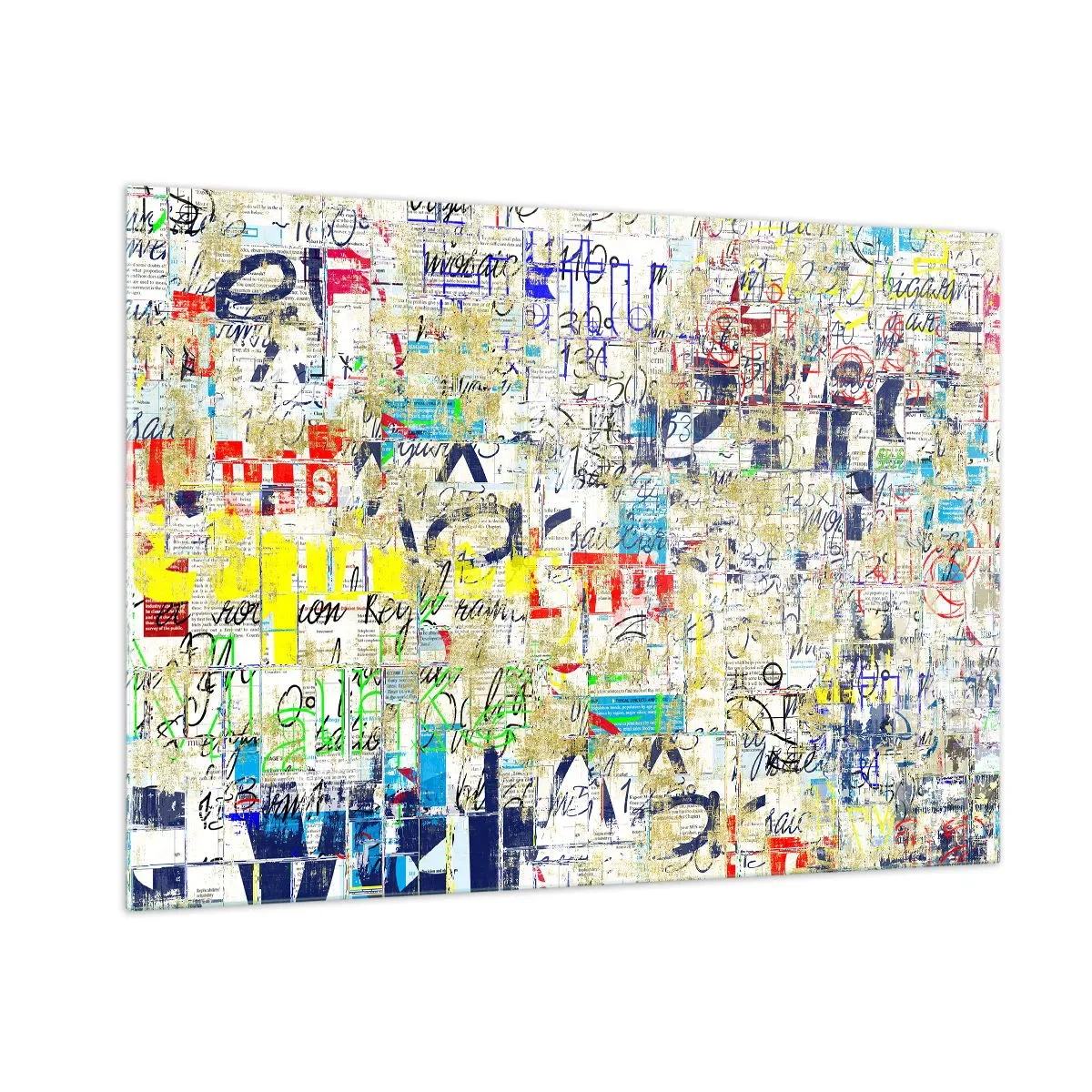 Impression sur verre - Image sur verre - Une composition abstraite avec un mélange de couleurs et d'inscriptions. - 100x70cm - Ca fait juste plaisir aux yeux - Décoration murale moderne pour le salon et la chambre ARTTOR