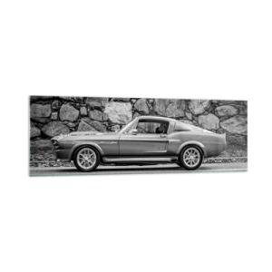 Impression sur verre - Image sur verre - Photo en noir et blanc d'une voiture classique - 160x50cm - Légende des années 60 - Décoration murale moderne pour le salon et la chambre ARTTOR