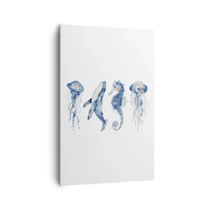 Impression sur toile - Image sur toile - Méduse, baleine et hippocampe dans un style aquarelle - 80x120cm - Merveilles de la mer - Décoration murale moderne pour le salon et la chambre ARTTOR