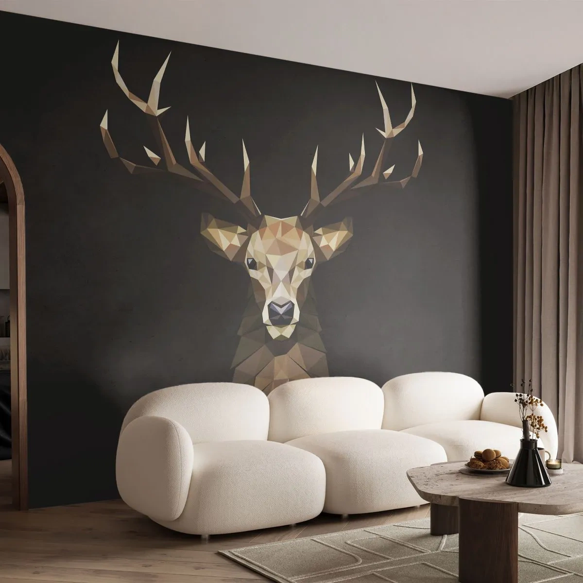 Papier Peint Photo Premium Sand - Cerf cubique - Animaux, Cerf, Graphique - 250x175 cm