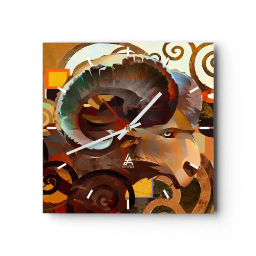 Horloge murale - Pendule murale - Un bélier symbolique dans une composition abstraite - 30x30cm - Magie - religions - rituels - Décoration murale moderne pour le salon et la chambre ARTTOR