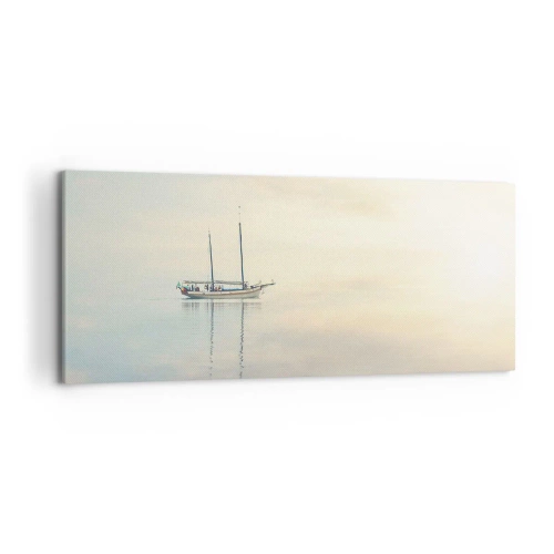 Impression sur toile - Image sur toile - Un bateau sur une mer calme dans une douce lumière - 120x50cm - Dans une mer de silence - Décoration murale moderne pour le salon et la chambre ARTTOR