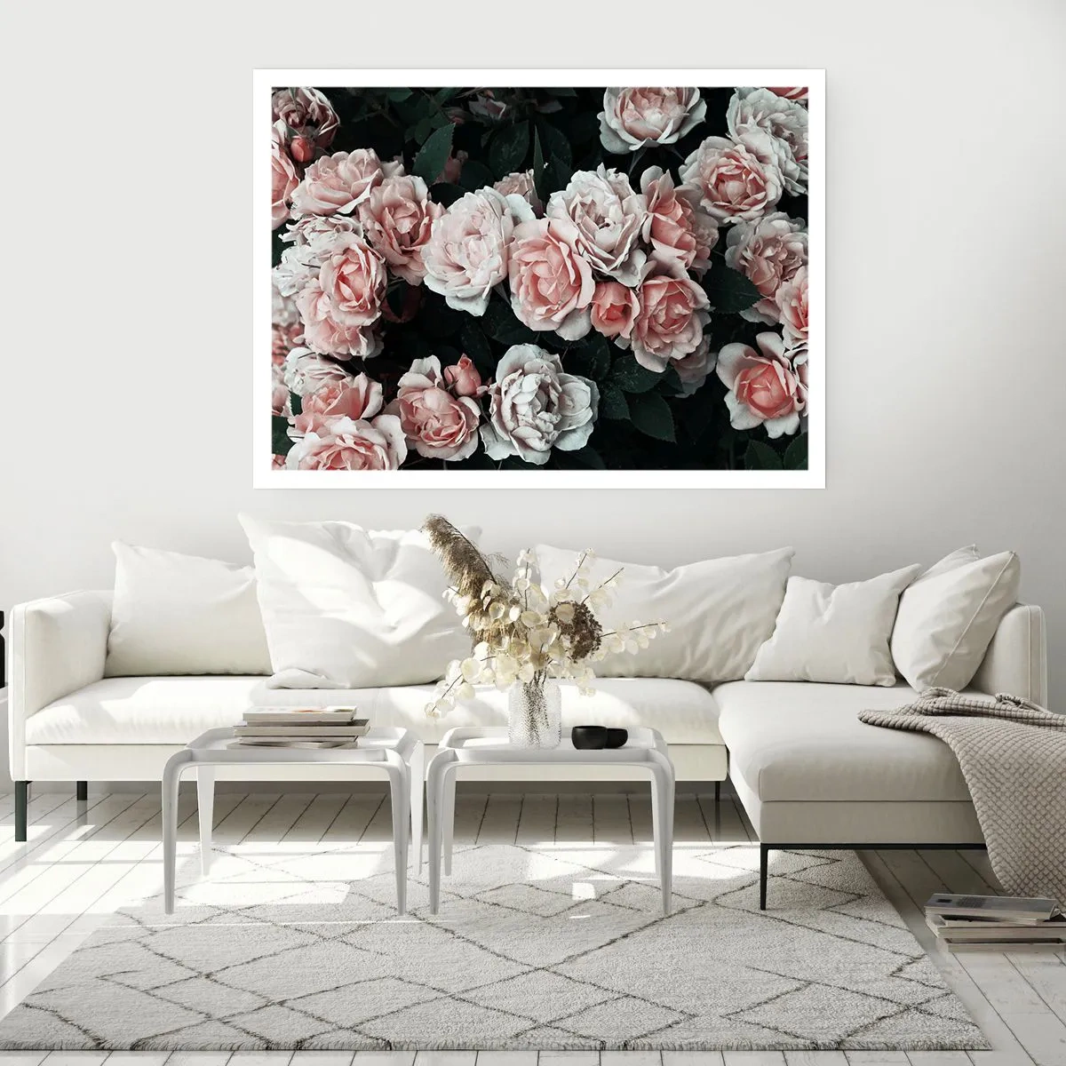Affiche - Poster - Roses roses sur fond sombre dans une composition subtile - 100x70cm - Ensemble de rose - Décoration murale moderne pour le salon et la chambre ARTTOR