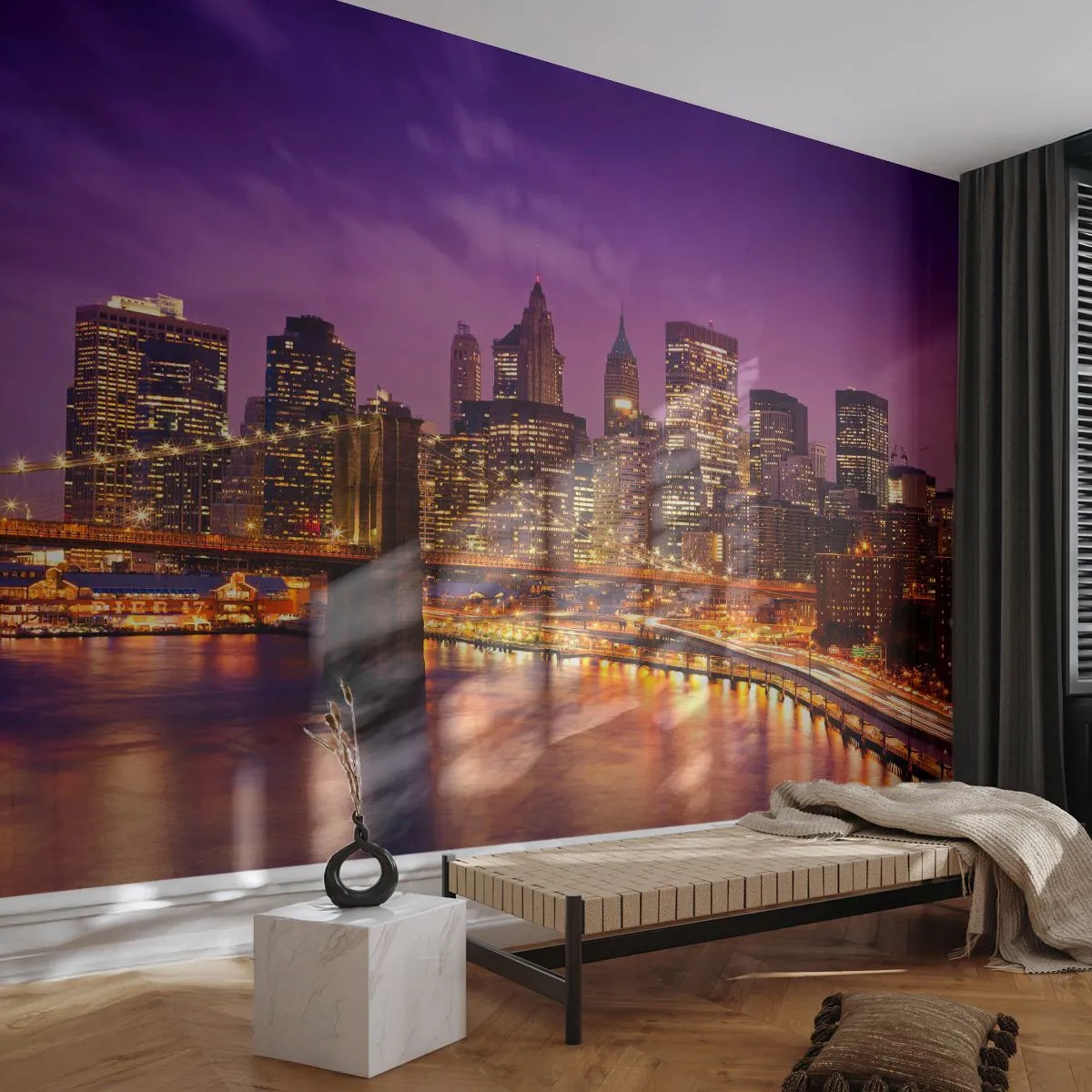Papier Peint Photo Standard Eco - Manhathann or violet - Ville, New York, Architecture - 200x140 cm