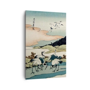 Impression sur toile - Image sur toile - Graphismes japonais traditionnels avec des montagnes et des grues - 80x120cm - Avec une âme japonnaise - Décoration murale moderne pour le salon et la chambre ARTTOR