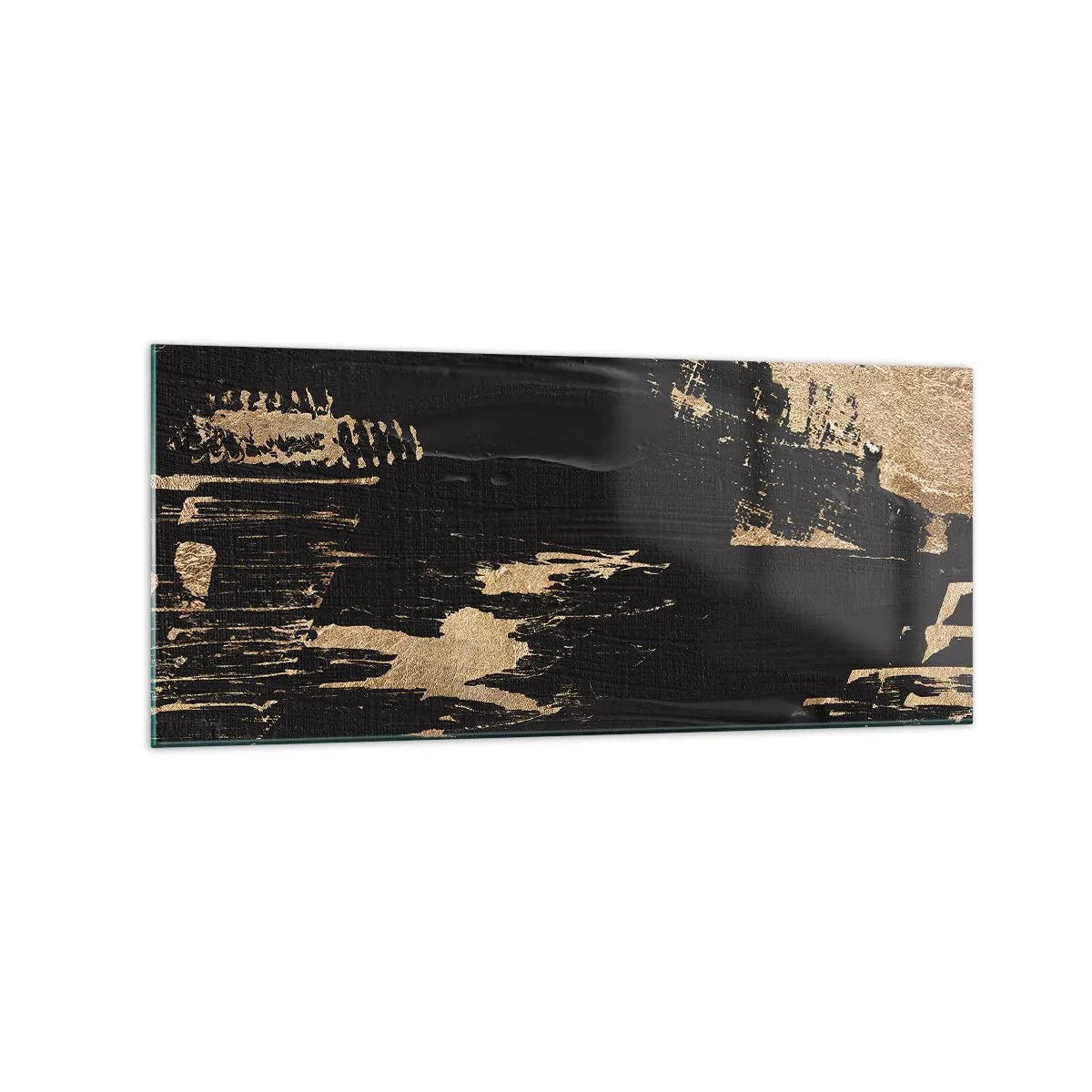 Impression sur verre - Image sur verre - Composition abstraite dans les tons de noir et d'or - 120x50cm - Empreinte du toucher - Décoration murale moderne pour le salon et la chambre ARTTOR
