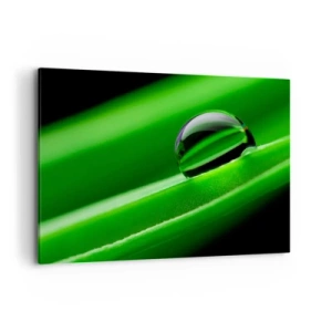 Impression sur toile - Image sur toile - Gros plan d'une goutte de rosée sur une feuille verte - 120x80cm - La vie de près - Décoration murale moderne pour le salon et la chambre ARTTOR