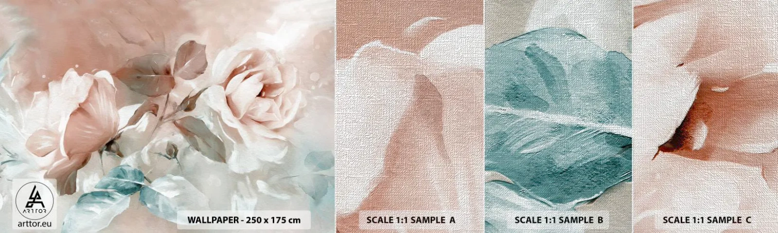 Échantillon de Papier Peint Premium Canvas - L'esprit du romantisme - Fleurs, Romantique, Des roses - 100x30 cm