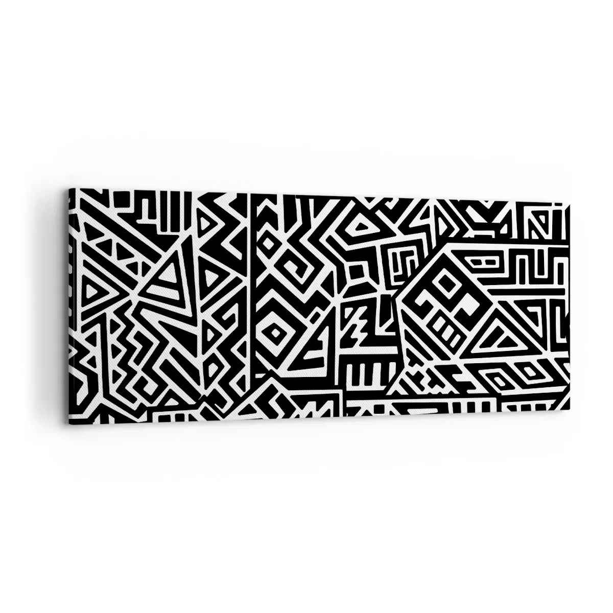 Impression sur toile - Image sur toile - Motifs géométriques noirs et blancs inspirés de la culture précolombienne - 120x50cm - Composition précolombienne - Décoration murale moderne pour le salon et la chambre ARTTOR