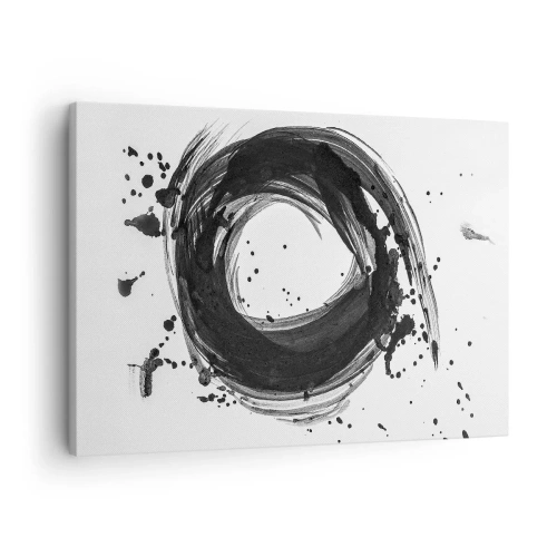 Impression sur toile - Image sur toile - Abstraction noire en forme de cercle sur fond blanc - 70x50cm - Le tourbillon de la création - Décoration murale moderne pour le salon et la chambre ARTTOR
