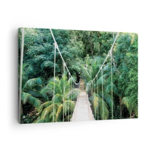 Impression sur toile - Image sur toile - Un pont suspendu dans une jungle tropicale pleine de verdure - 70x50cm - Welcome to the jungle! - Décoration murale moderne pour le salon et la chambre ARTTOR