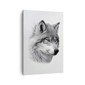 Impression sur toile - Image sur toile - Un portrait réaliste d'un loup dans des tons de gris. - 70x100cm - Alpha – sans aucun doute - Décoration murale moderne pour le salon et la chambre ARTTOR
