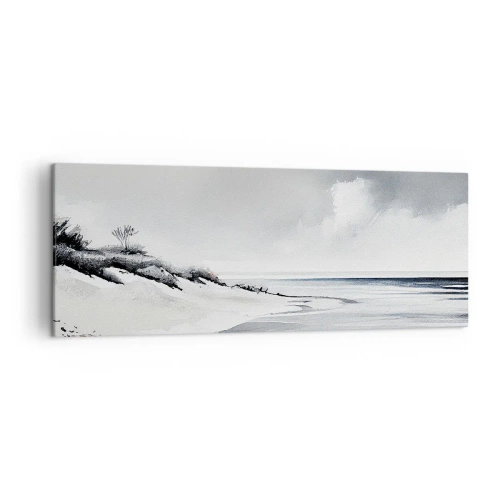 Impression sur toile - Image sur toile - Une plage aux tons sobres de gris et de bleu - 140x50cm - Ensemble depuis toujours - Décoration murale moderne pour le salon et la chambre ARTTOR