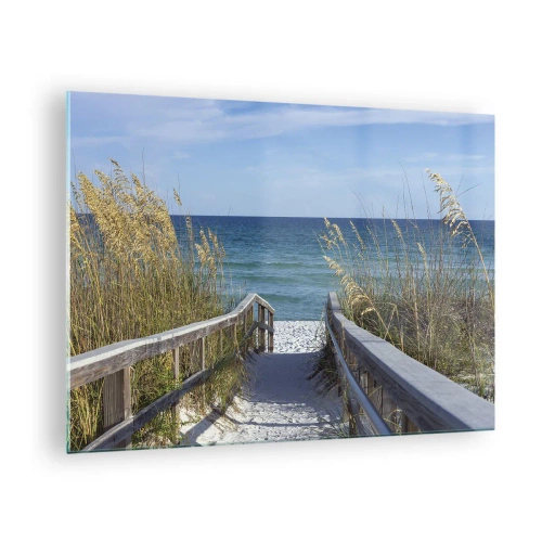 Impression sur verre - Image sur verre - Chemin vers la plage avec vue sur la mer - 70x50cm - Au soleil, sous le vent - Décoration murale moderne pour le salon et la chambre ARTTOR