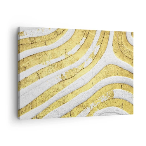 Impression sur toile - Image sur toile - Lignes abstraites dorées et blanches dans une texture 3D - 70x50cm - Composition en blanc et or - Décoration murale moderne pour le salon et la chambre ARTTOR