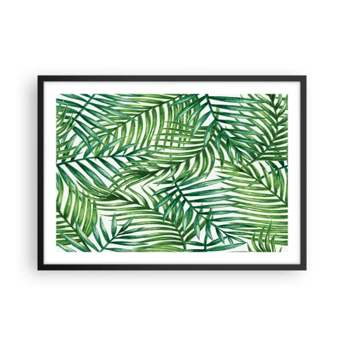 Affiche dans un cadre noir - Poster - Feuilles de palmier tropicales vertes sur fond clair - 70x50cm - Sous la canopée verte - Décoration murale moderne pour le salon et la chambre ARTTOR
