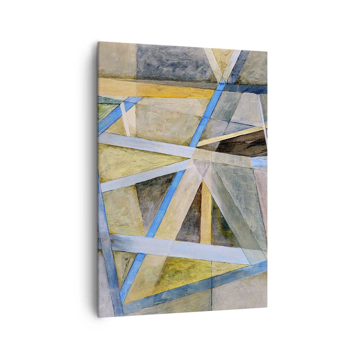 Impression sur toile - Image sur toile - Composition géométrique avec des lignes claires et bleues - 70x100cm - Tout droit ou en diagonale ? - Décoration murale moderne pour le salon et la chambre ARTTOR