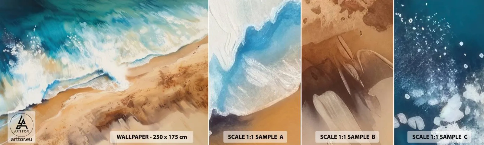 Échantillon de Papier Peint Autocollant Deluxe Sticker - La vague qui revient - Côte, Bord de mer, Océan - 100x30 cm