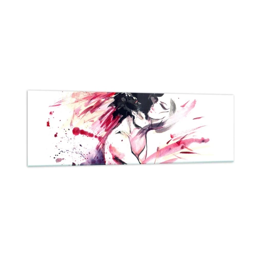 Impression sur verre - Image sur verre - Portrait abstrait d'une femme aux accents rouges dynamiques - 160x50cm - Un accomplissement amoureux - Décoration murale moderne pour le salon et la chambre ARTTOR