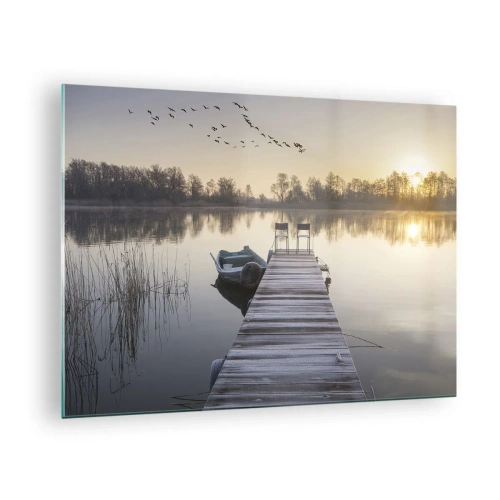 Impression sur verre - Image sur verre - Matinée au bord du lac avec une jetée - 70x50cm - Je reviendrai - Décoration murale moderne pour le salon et la chambre ARTTOR