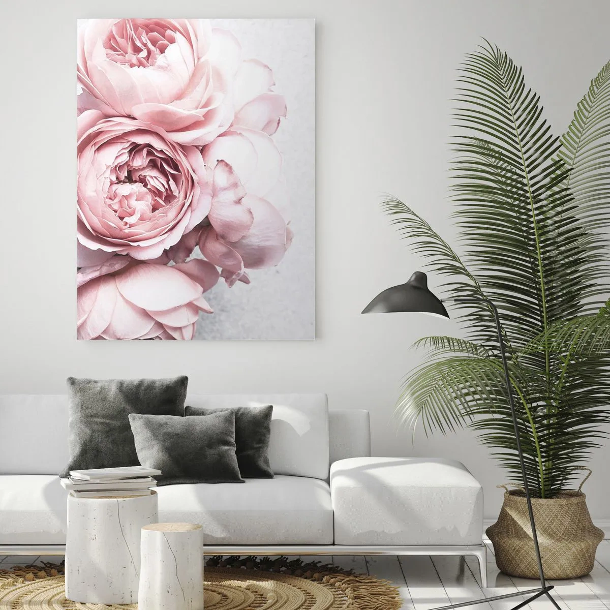 Impression sur verre - Image sur verre - Pivoines roses dans une lumière douce sur un fond clair - 80x120cm - Pour les romantiques - Décoration murale moderne pour le salon et la chambre ARTTOR