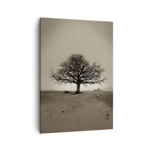 Impression sur toile - Image sur toile - Un arbre solitaire dans un champ de sépia - 50x70cm - D'ici à l'éternité - Décoration murale moderne pour le salon et la chambre ARTTOR