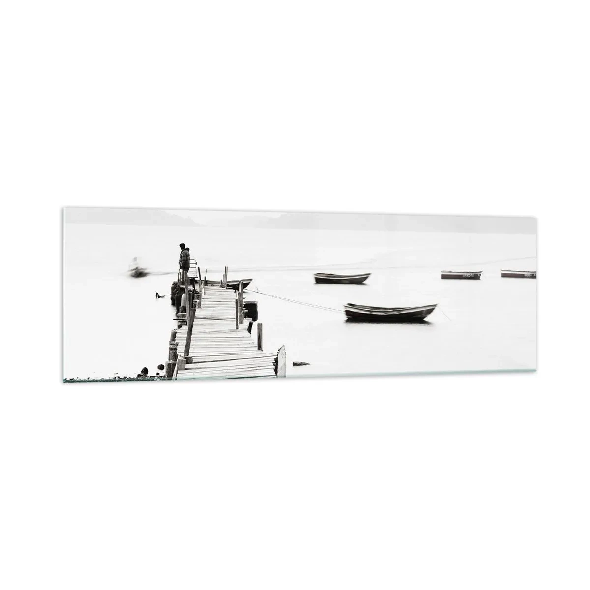 Impression sur verre - Image sur verre - Jetée en bois et bateaux sur une eau calme - 160x50cm - Calme et propre au bord de l'eau - Décoration murale moderne pour le salon et la chambre ARTTOR