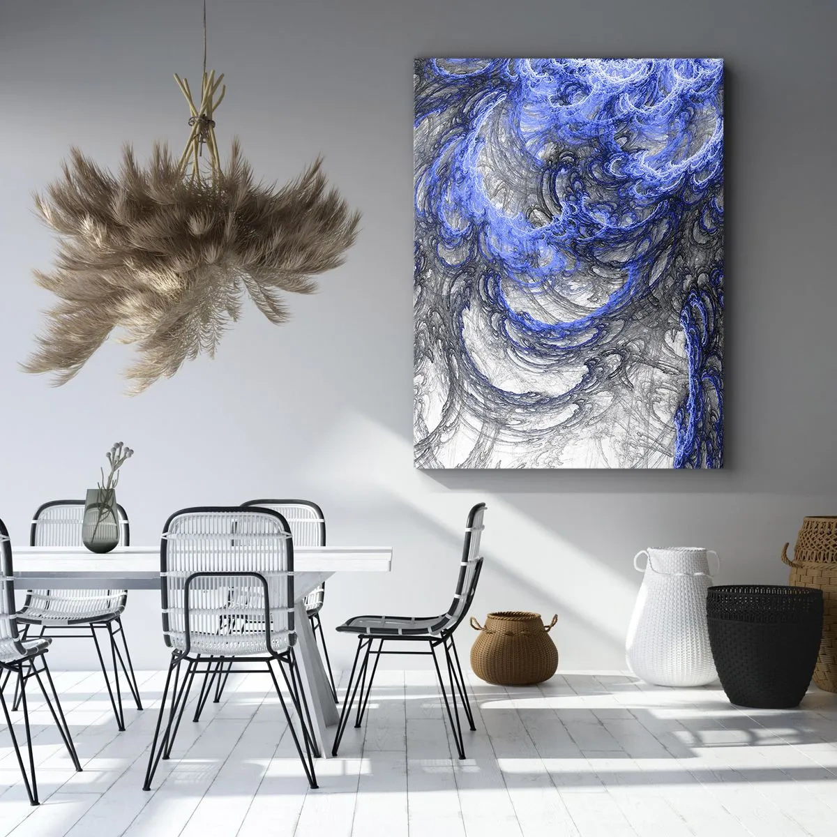 Impression sur toile - Image sur toile - Vagues abstraites dans des tons de bleu et de gris - 70x100cm - La naissance d'une vague - Décoration murale moderne pour le salon et la chambre ARTTOR
