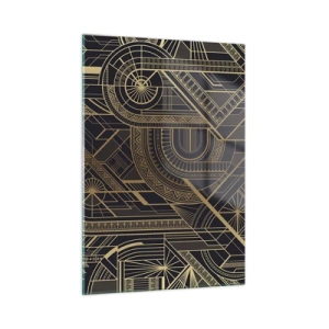 Impression sur verre - Image sur verre - Motif géométrique Art Déco en or et noir - 50x70cm - Concept, idée, plan - Décoration murale moderne pour le salon et la chambre ARTTOR