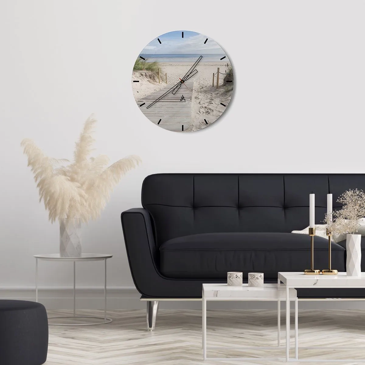 Horloge murale - Pendule murale - Chemin en bois menant à la plage avec vue sur la mer - 30x30cm - A l'horizon - Décoration murale moderne pour le salon, la cuisine et la chambre ARTTOR
