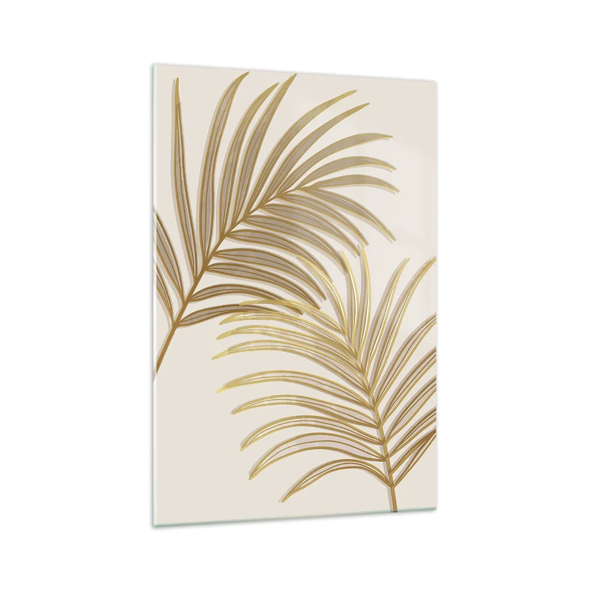 Impression sur verre - Image sur verre - Feuilles de palmier dorées sur fond clair dans un style minimaliste - 70x100cm - Palme d'or! - Décoration murale moderne pour le salon et la chambre ARTTOR