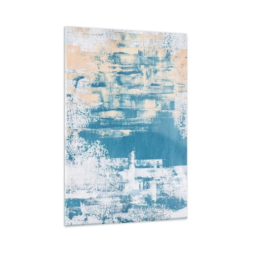 Impression sur verre - Image sur verre - Composition abstraite dans les tons de bleu et de blanc - 80x120cm - À travers un iceberg - Décoration murale moderne pour le salon et la chambre ARTTOR