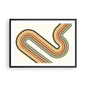 Affiche dans un cadre noir - Poster - Motif géométrique dans les tons de vert, orange et beige sur fond clair - 70x50cm - En zig zag vers le but - Décoration murale moderne pour le salon et la chambre ARTTOR