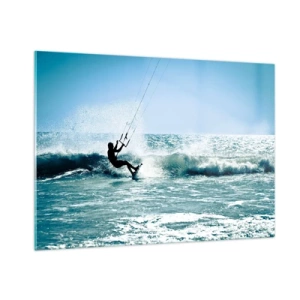 Impression sur verre - Image sur verre - Kitesurfeur sur les vagues de l'océan par une journée ensoleillée - 100x70cm - On se laisse emporter - Décoration murale moderne pour le salon et la chambre ARTTOR