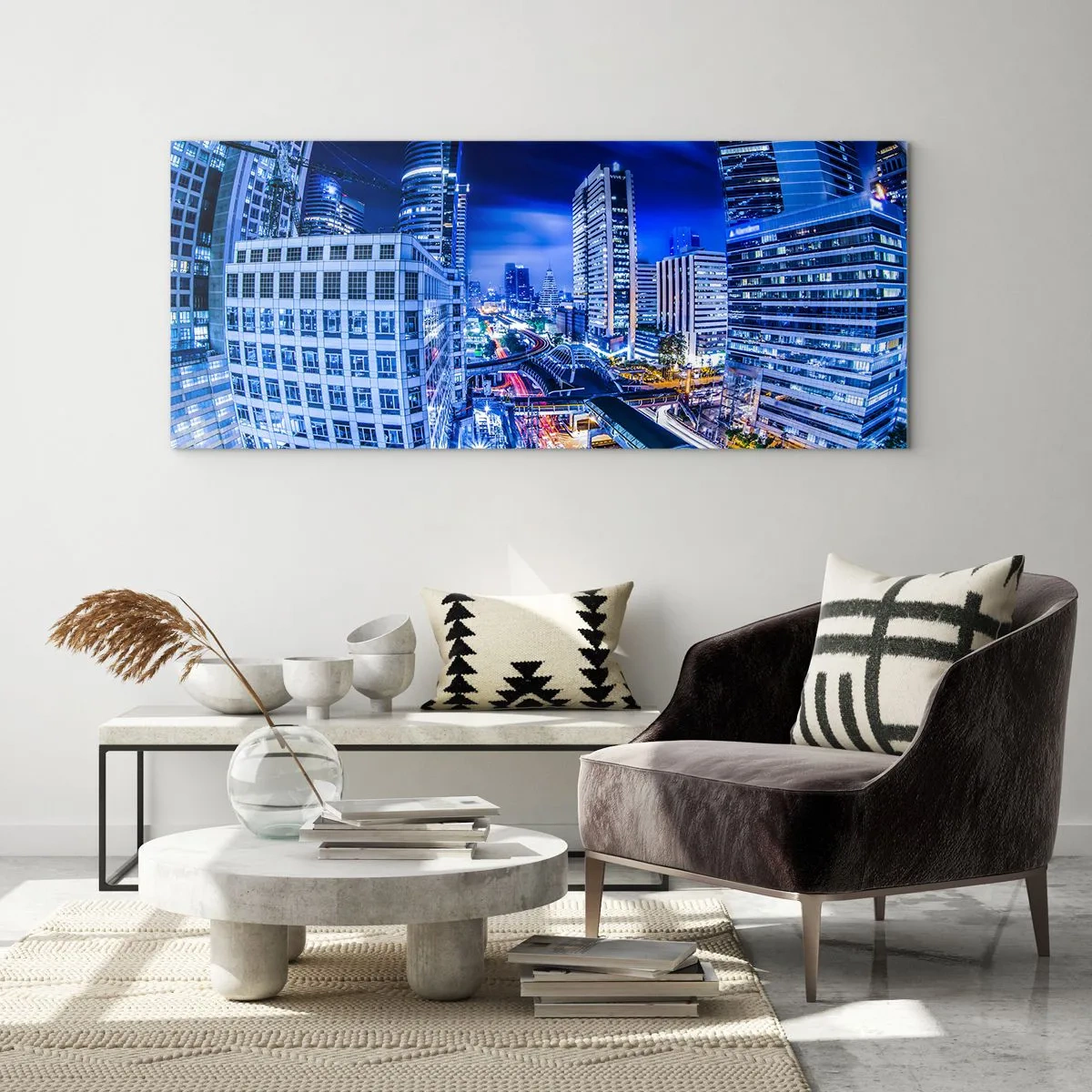 Impression sur verre - Image sur verre - Rythmes de la ville nocturne - 90x30 cm