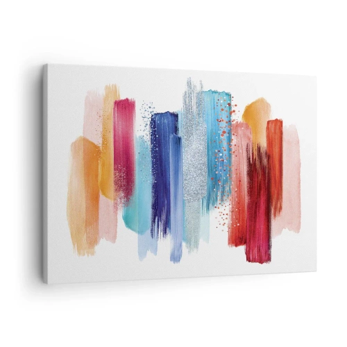 Impression sur toile - Image sur toile - Coups de pinceau colorés sur fond blanc - 70x50cm - En haut et en bas - Décoration murale moderne pour le salon et la chambre ARTTOR