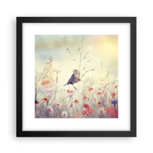 Affiche dans un cadre noir - Poster - Portrait d'oiseau sur pré en fond - 30x30 cm