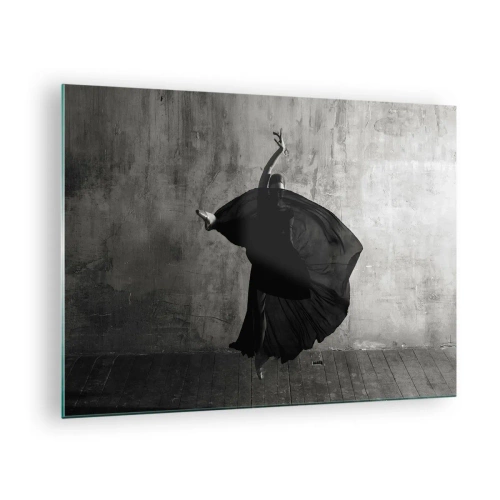 Impression sur verre - Image sur verre - Silhouette noire et blanche d'une danseuse dans une pose dynamique - 70x50cm - Pas plein de passion - Décoration murale moderne pour le salon et la chambre ARTTOR